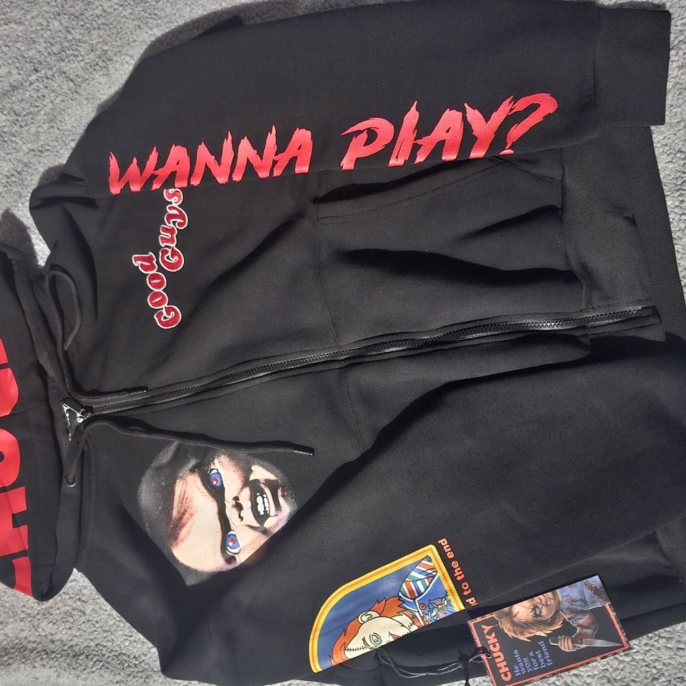 Black Hoodie with Red Text and Graphic
